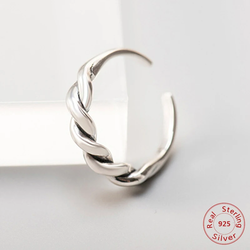 Аутентичные 925 пробы серебряные Открытые Кольца для женщин Ретро крученая