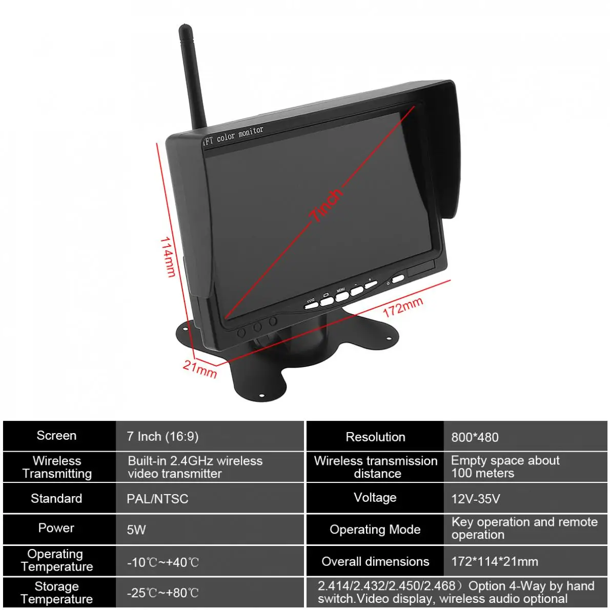 7 дюймовый TFT LCD беспроводной автомобильный монитор заднего вида +