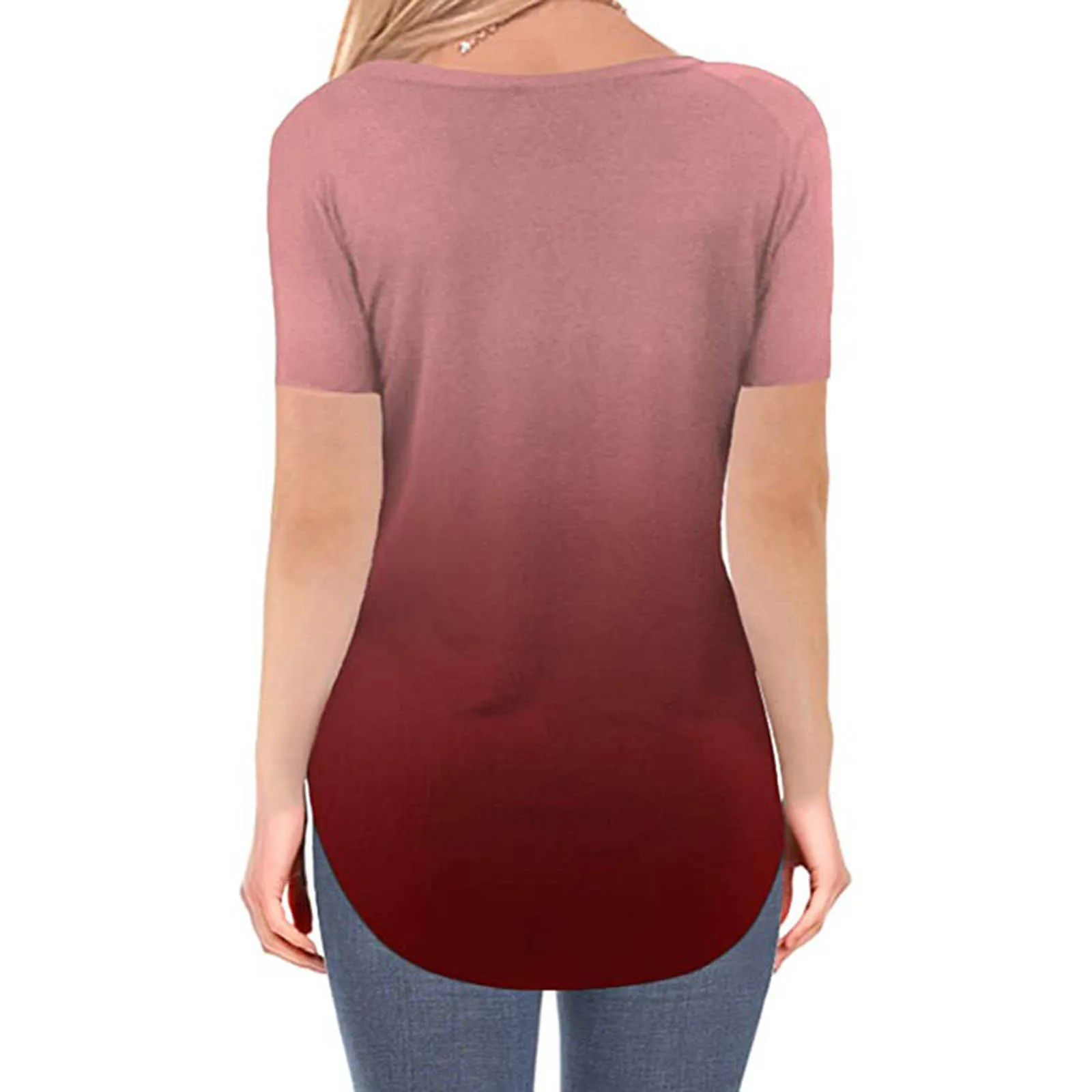 

40# Elegant Gradient Color Summer Shirt Short Sleeve V-neck Women's Blouse Loose Casual Tops Ladies Shirt 2021 Chemise Femme