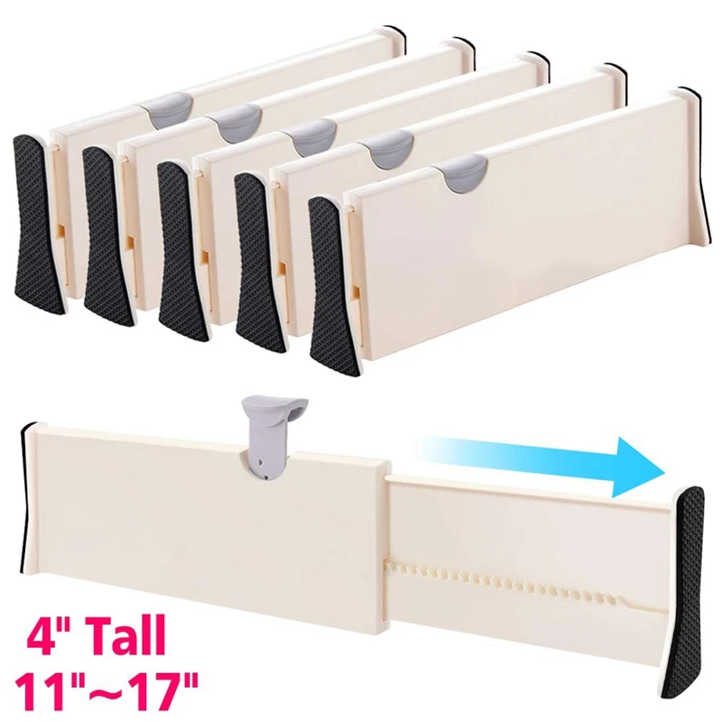 Drawer Dividers Organizer 5 Pack Adjustable Separators 4 Inch High Expandable From 11-17 for Bedroom Bathroom Closet Clothi |