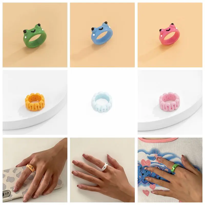 Разноцветное кольцо в виде лягушки/птицы KOJ INS Полимерная глина Смола Кольца для