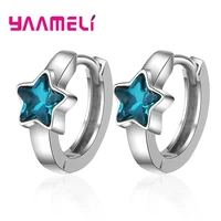 new 925 sterling silver earrings small blue zircon star round hoop earrings for women female charm jewelry gift