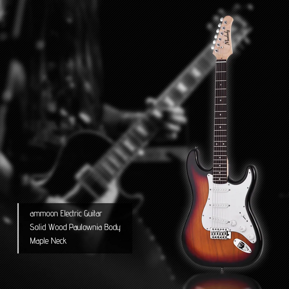 muslady elektrische gitarre massivholz paulownia körper 21 bünde 6 string mit lautsprecher pitch rohr gitarre tasche strap picks rechts hand