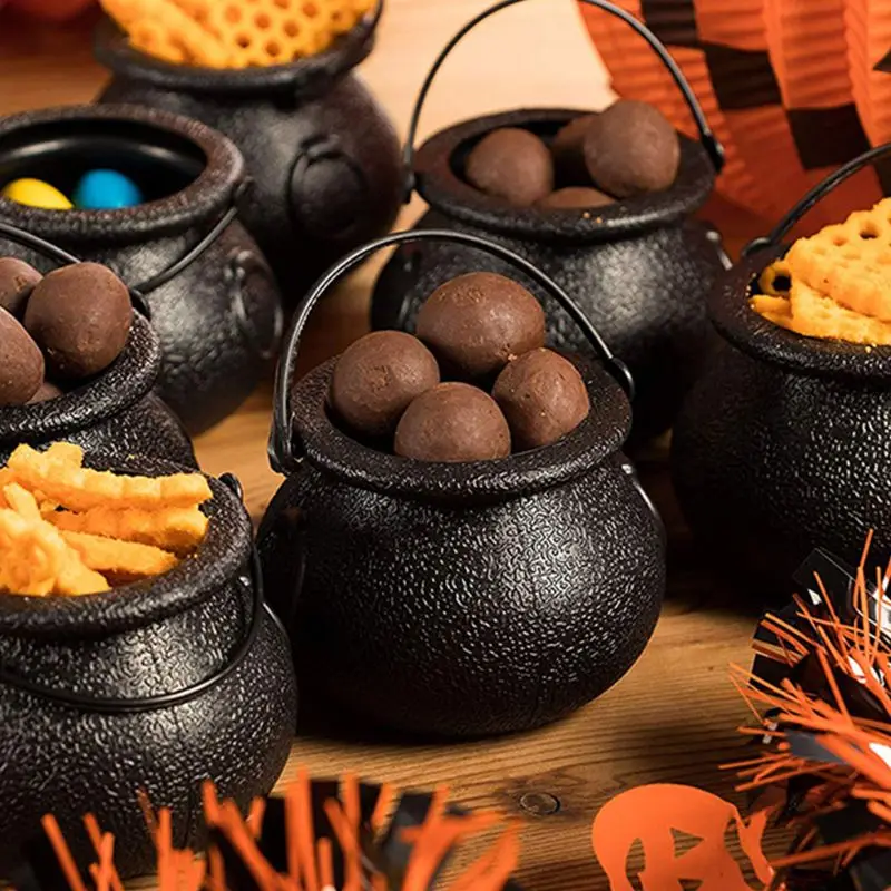 20 pcs Mini Candy Kettles Witch Skeleton Cauldron Holder Pot for Halloween | Дом и сад