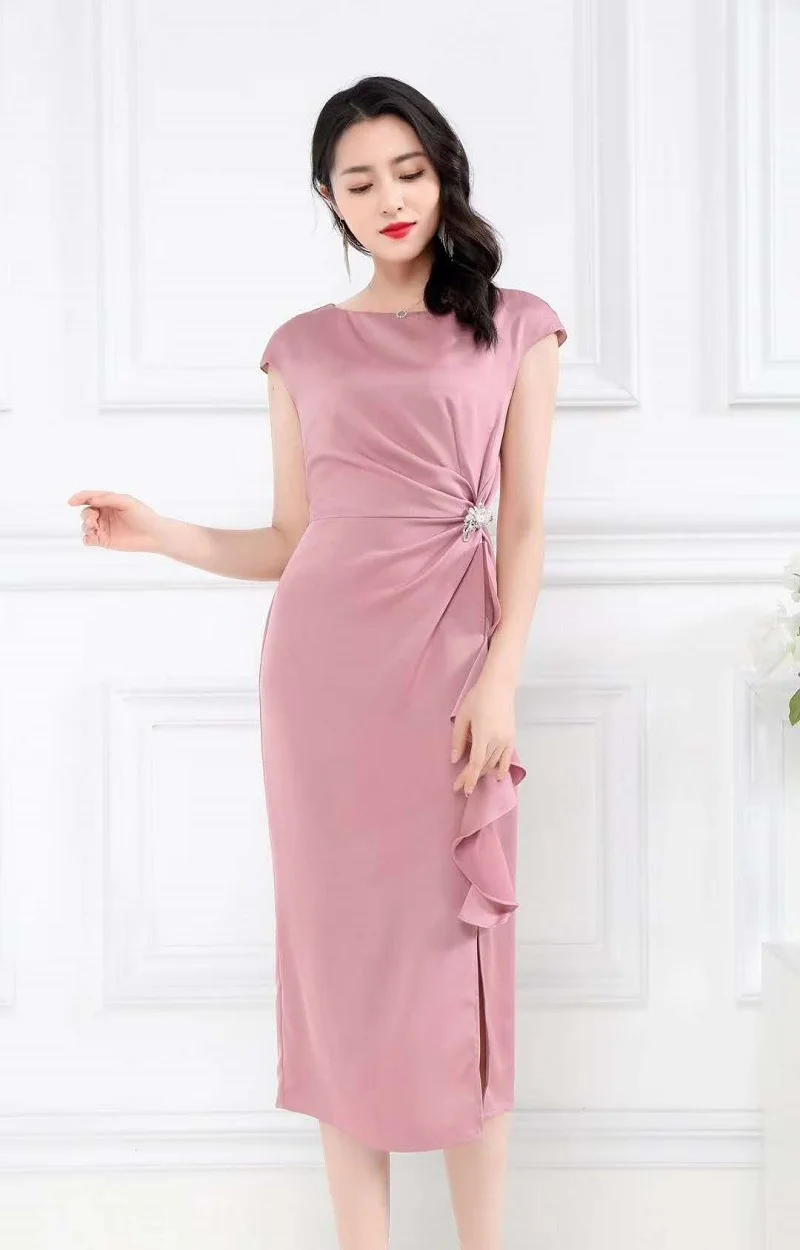 

Dress Vestido XXL De Fiesta 2021 Summer Party Cocktail Women Brooches Beading Deco Short Sleeve Bodycon Midi Ruffle Dress Purple