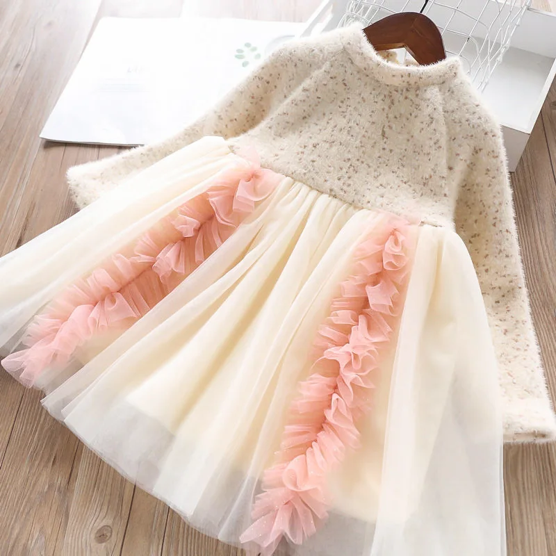 Бархатное платье для девочек с имитацией норки детская одежда оптовая продажа |