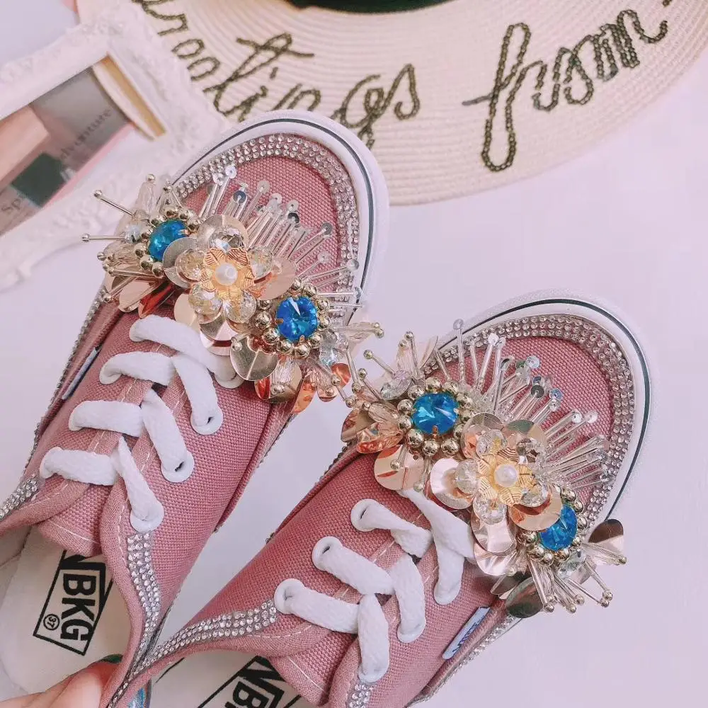 Высококачественные модные холщовые туфли с инкрустацией стразами модная