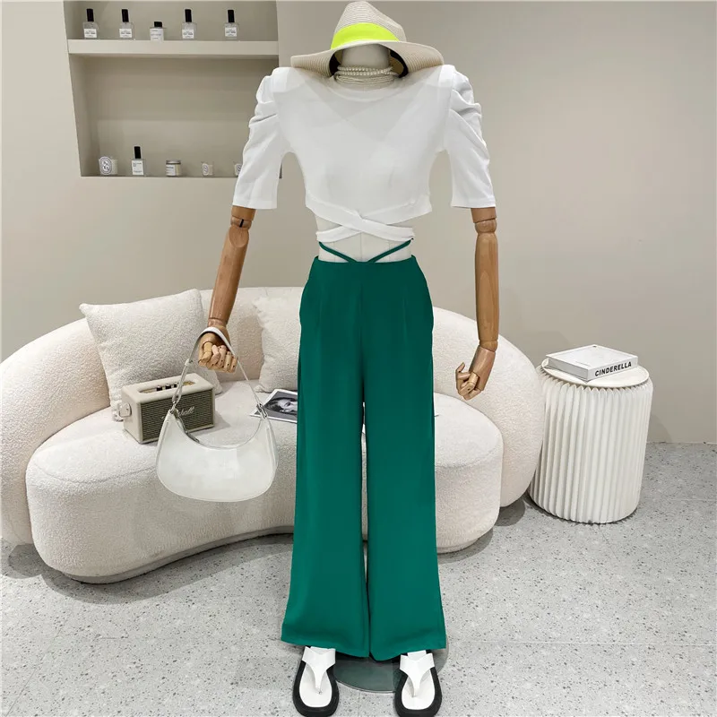 

Girl's Clothing Summer 2021 Niche Design High Waistband Wide Leg Pants Relaxed Drop Feeling Floor Pants Show Thin Straight Pants