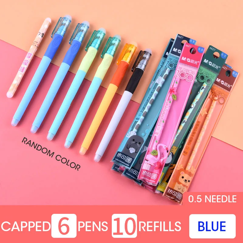 Capped 16pcs Blue Andstal эргономичная Антибактериальная стираемая ручка 0,5 мм M& G гелевая ручка стирающиеся ручки черные, голубые чернила с ластиком gelpen школьные принадлежности - Цвет: Capped 16pcs Blue