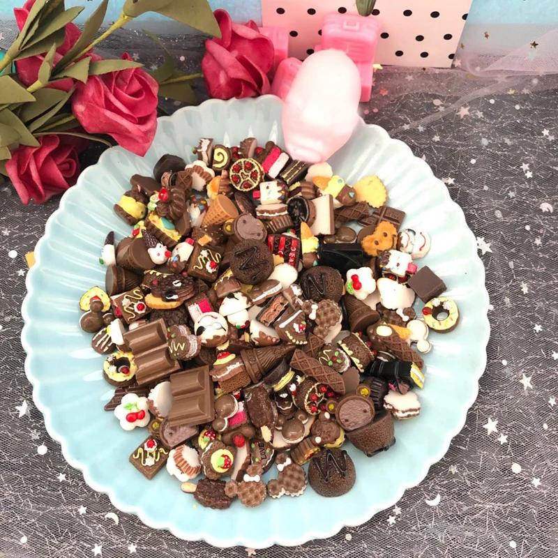 100pcs simulation food cake lot diy resin accessories toys play cream mobile phone case set material homemade party home decor free global shipping