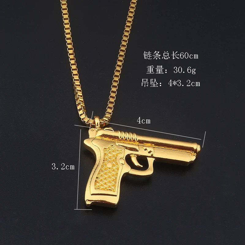 

INS Fashion Jewelry Golden Gun Crystal Jewelry Men Hip Hop Gold Chain Necklace Pendant men and women gift Accessories
