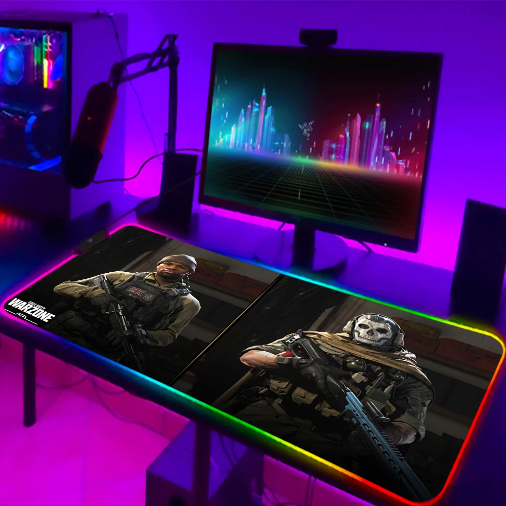 rgb led light call of duty warzone mouse pad gaming accessories xl gamer desk mat laptop keyboard table with backlit mousepad free global shipping