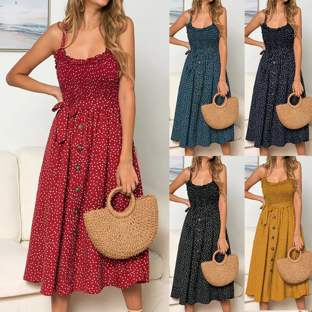 Сексуальное летнее платье для женщин 2020 с бантом и пуговицами без рукавов на
