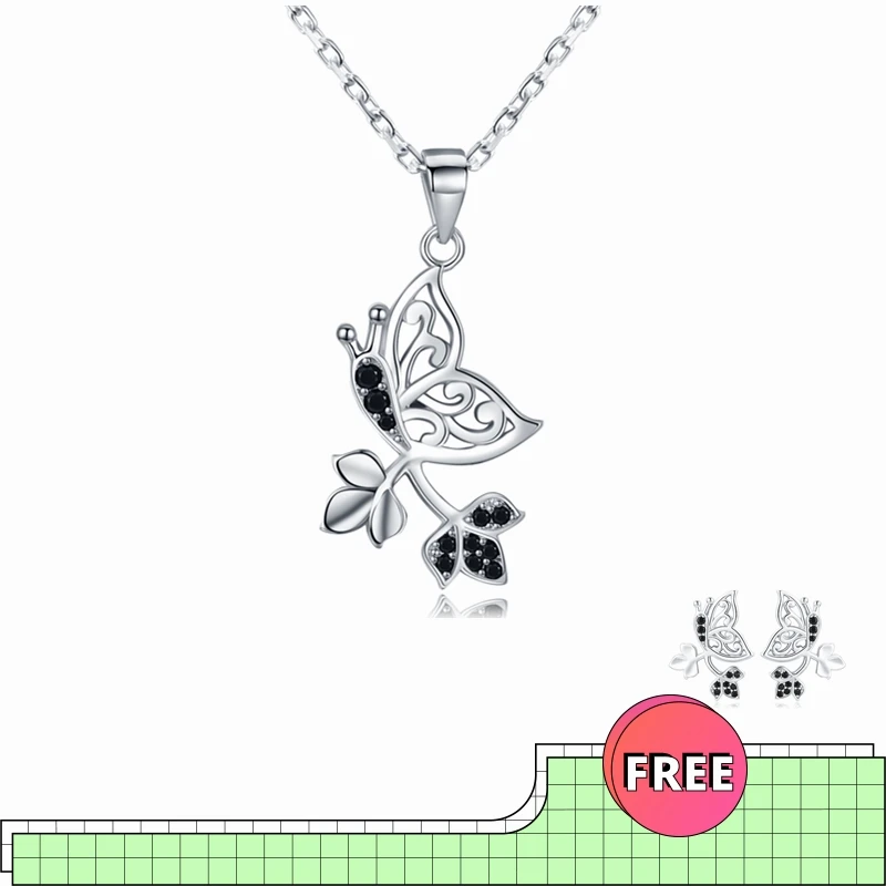 

Женское ожерелье с подвеской-бабочкой, черное ожерелье из настоящего серебра 925 пробы, KN044