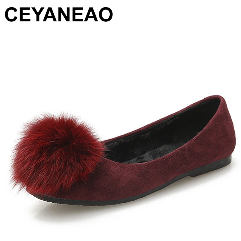 CEYANEAOBrand меховыми шариками теплый плюш женская обувь на плоской подошве Балетки