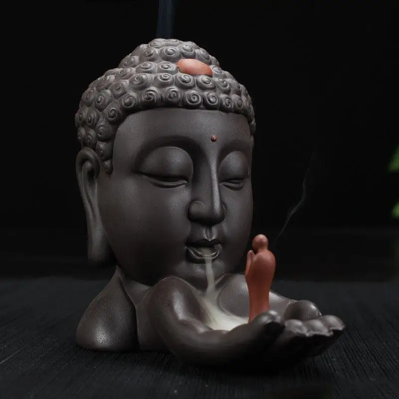 

Traditional Buddha Head Incense Burner Chinese Smoke Waterfall Incense Stick Holder Ceramic Buddhism Crafts Home Decor encensoir