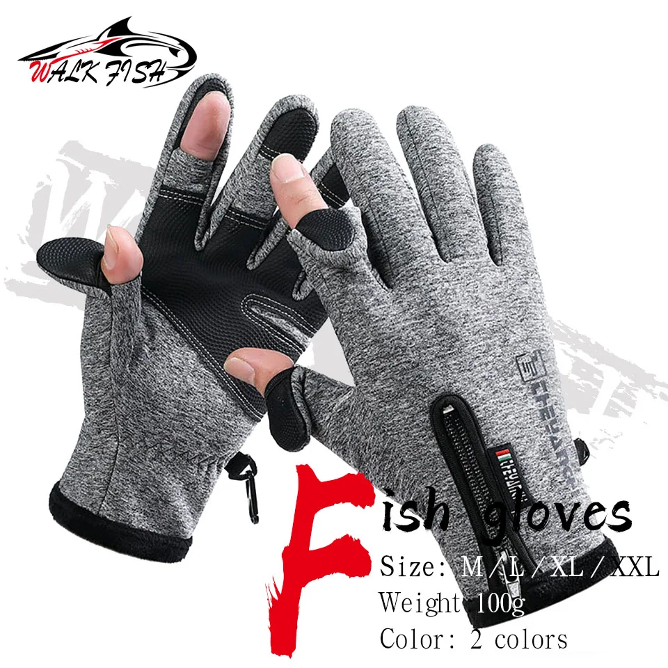 

WALK FISH 1 Pair Winter Anti-slip Touch Outdoor Fishing Gloves 2 Cut Finger Sports Gloves Men Cycling Gloves Thermal Warm