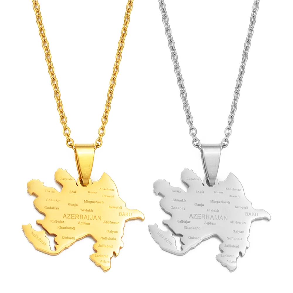 Anniyo Azerbaijan Map City Name Pendant Necklaces Azerbaycan of Maps Jewelry Gifts #270021 |