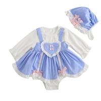 retail newborn spring plaid girls clothes baby dress jumpsuit baby bodysuits with hat blue 0 2y