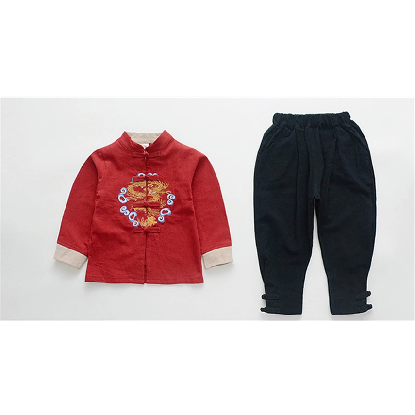 Китайский топ Детский костюм Тан винтажная одежда с вышивкой дракона для девочек