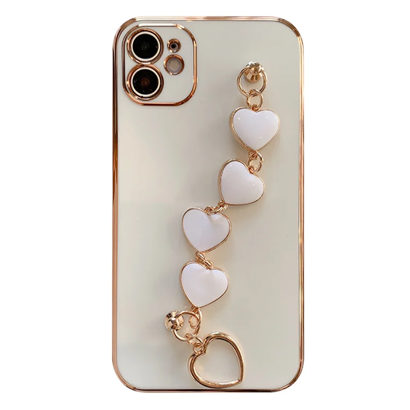 

Luxury Plating Love heart chain Wrist Bracelet soft case for iphone 12 Pro Max MiNi 11 pro max X XS XR 7 8 Plus SE 2020 Cover