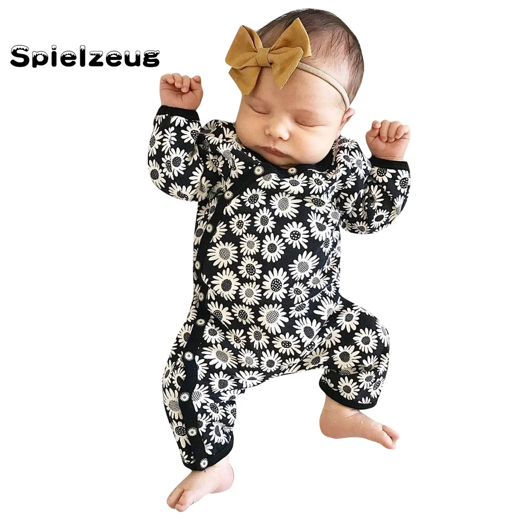 Одежда для новорожденных мальчиков и девочек Комбинезон с цветочным принтом