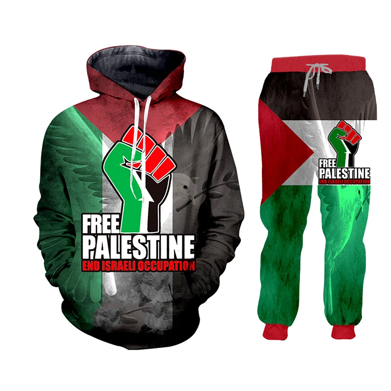 

UJWI Free Palestine 3D Men's Sweatpants Hoodie Pants Tracksuit Men Set Israel Two Piece Track Suite National Flag Dropshipping