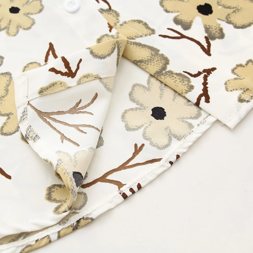 

Lovely Korean Women Shirts Top Flower Print Long Sleeve Blouse Button Up Down Collar Shirt Eleagnt