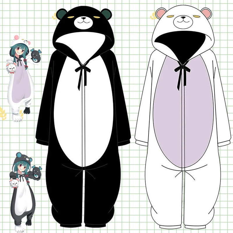 New Kuma Cosplay Flannel Bear Pajamas For Women Men Black  White Anime Kawaii One-Piece Pajamas Casual Homewear Home Sleepwear