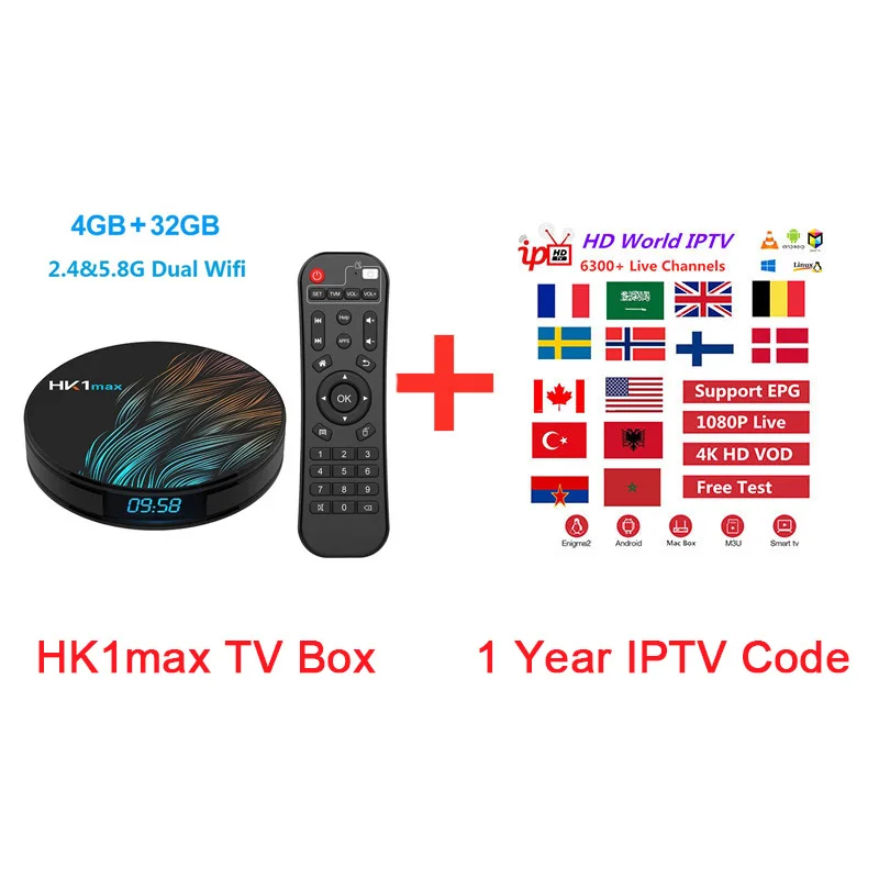 4G32G(1 Year IPTV) HK1 MAX Android9.0 Смарт ТВ коробка с 1 год Европа арабский Бельгия голландский Франция код IPTV полный 6300+ каналы и 7900 VOD телеприставка - Цвет: 4G32G(1 Year IPTV)