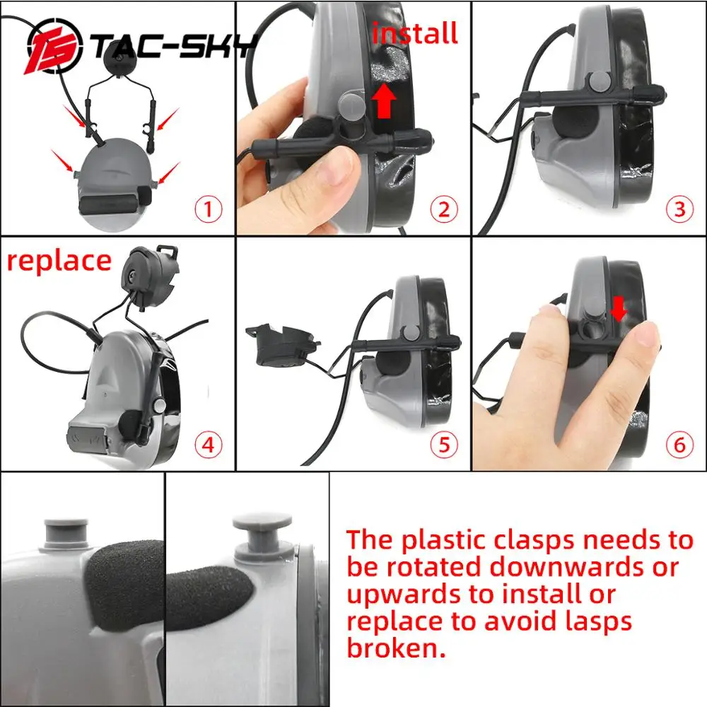 TAC-SKY COMTAC II helmet mounted version hunting headphones noise reduction military shooting headset +tactical PTT U94 PTT gray