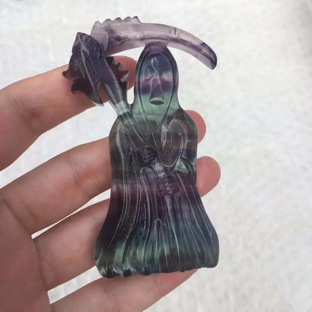 

1pc Natural Fluorite Quartz Crystal Hand Carved Wizard Statue Figurine Wicca Healing