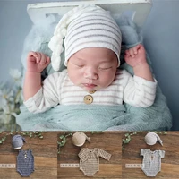 dvotinst newborn baby boys photography props cute strip bodysuit bonnet outfits 2pcs infant fotografia studio shoots photo props