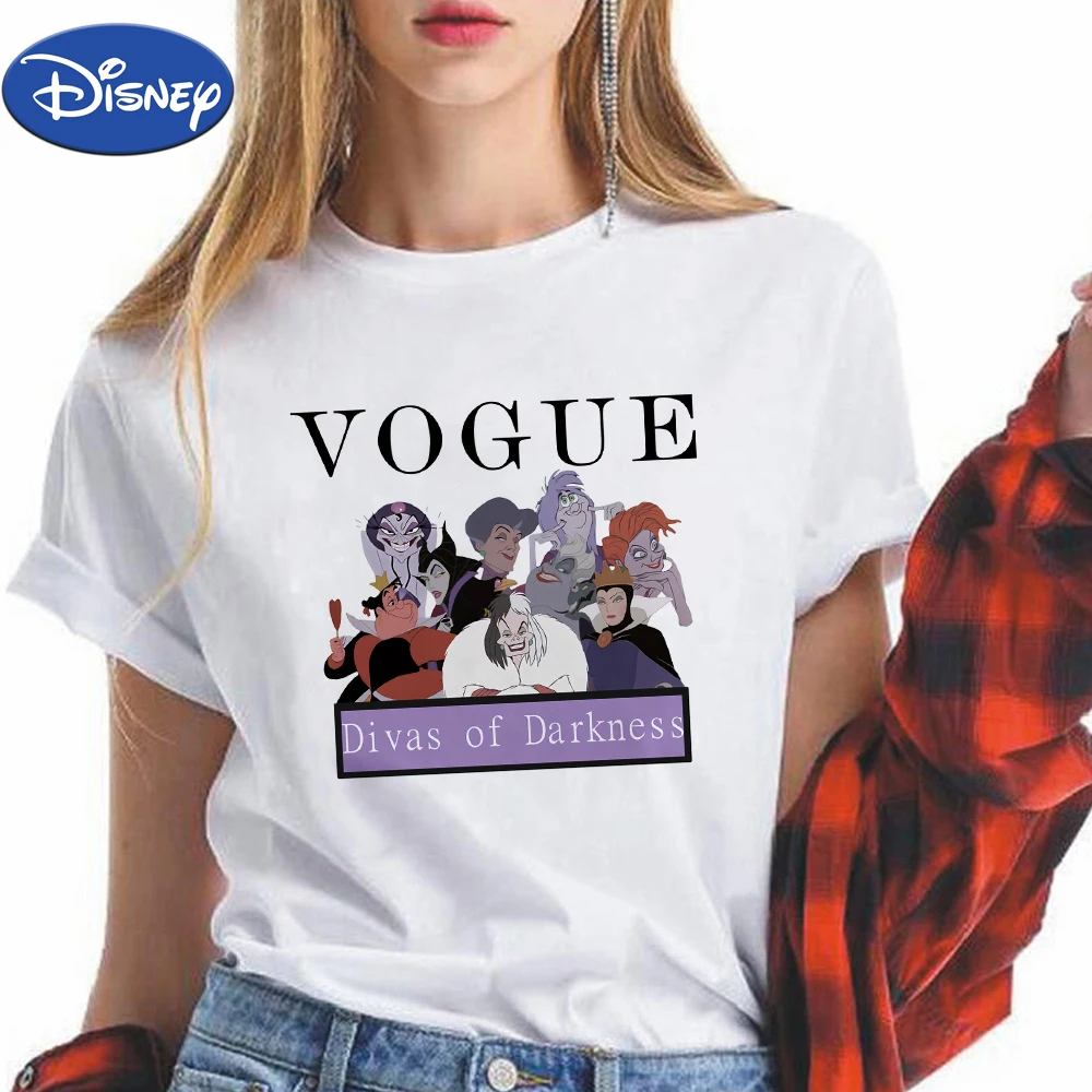 

Disney Princesse Series T Shirt Women Animation Creativity Short Sleeve Darkness Printed Breathable Design Girl Tshirt Hipster