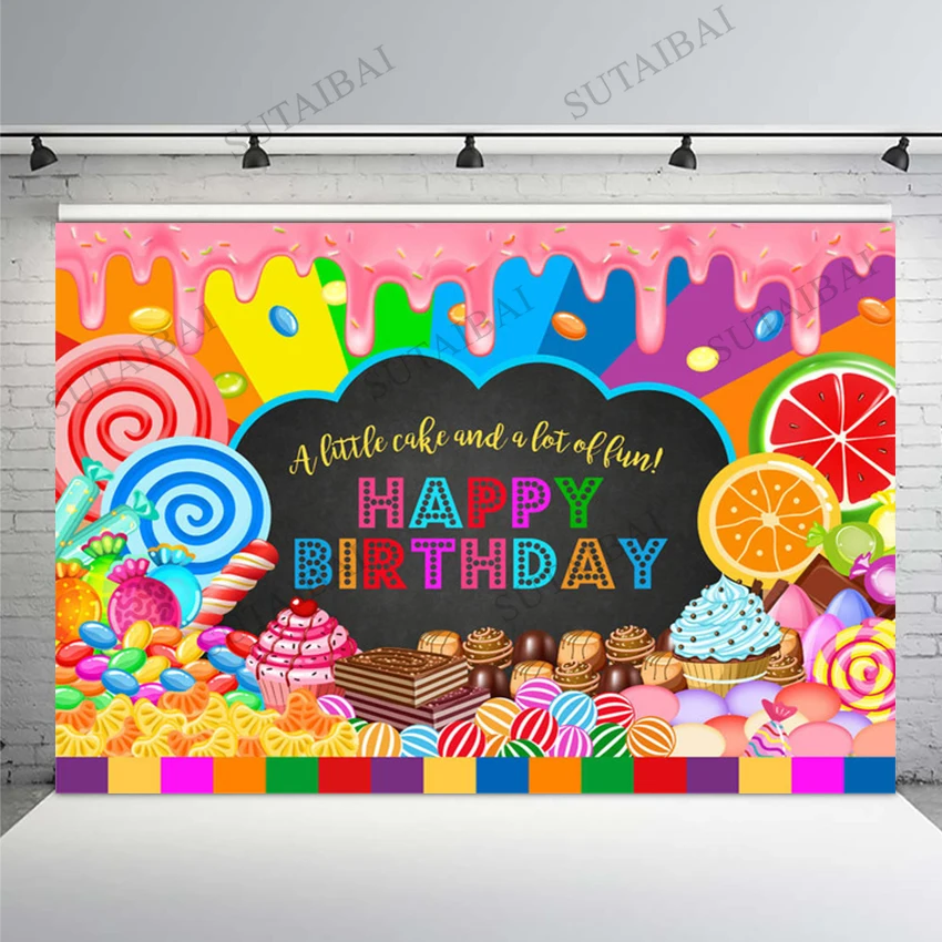 

Fairytale Colorful Candyland Party Backdrop Rainbow Sweet Candy Children Birthday Cake Decorations Photo Background Photography