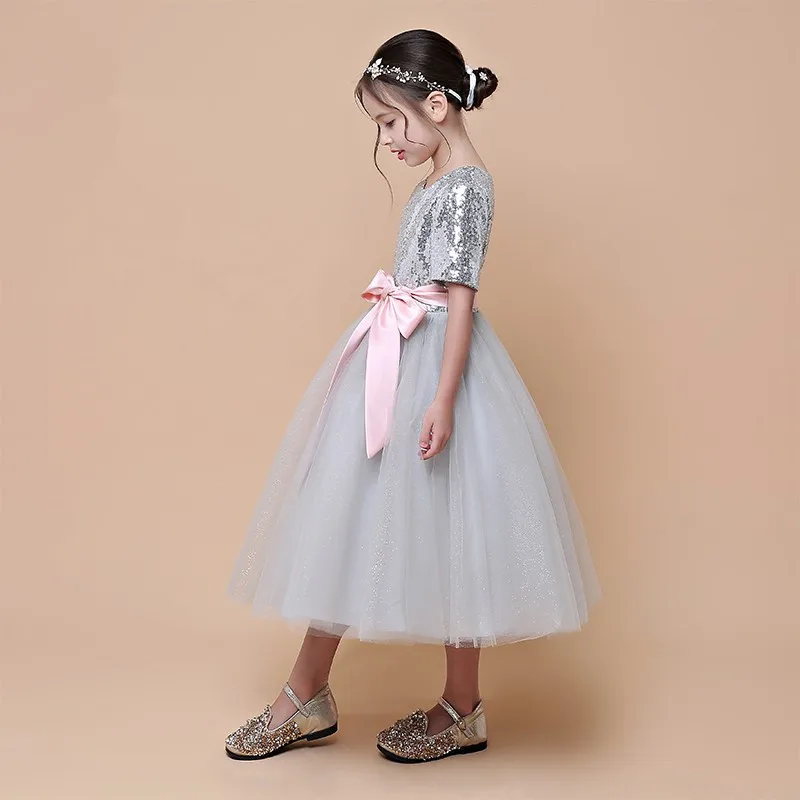 Серебристое Тюлевое рождественское платье с блестками для девочек Детское