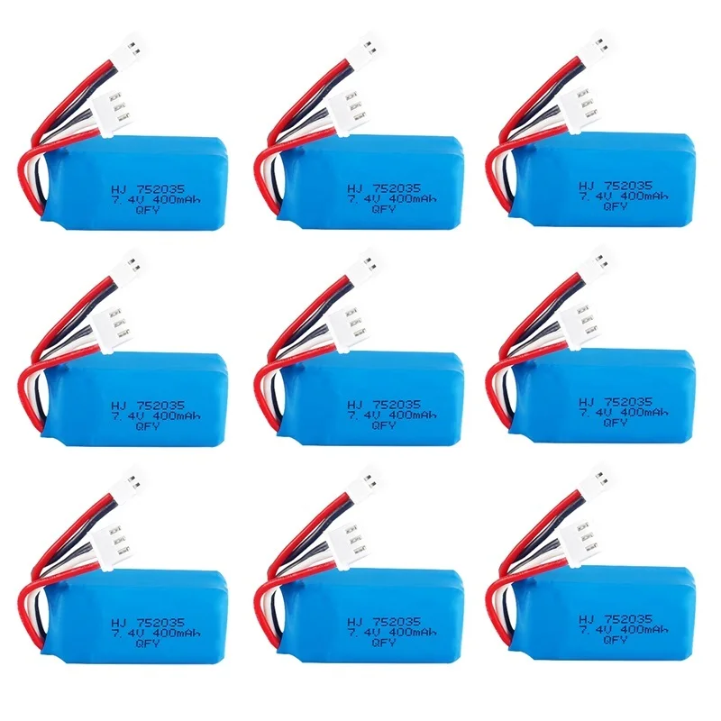 

1-10pcs 7.4v Battery For DM007 RC Airplane Quadcopter Drone Helicopter Toy Spare Parts 2s 7.4V 400MAH Lipo Battery XH2.54 Plug