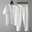 Костюм мужской спортивный из 2 предметов, тонкий дышащий кардиган с коротким рукавом и брюки, модная повседневная одежда, лето 2021