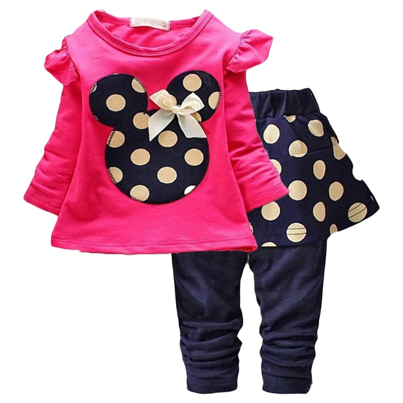 Одежда для маленьких девочек Футболка Юбка в горошек и штаны комплект одежды