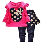Футболка для маленьких девочек юбка в горошек, штаны, комплект одежды для детей, повседневные спортивные комплекты одежды для детей 1 - 3 лет