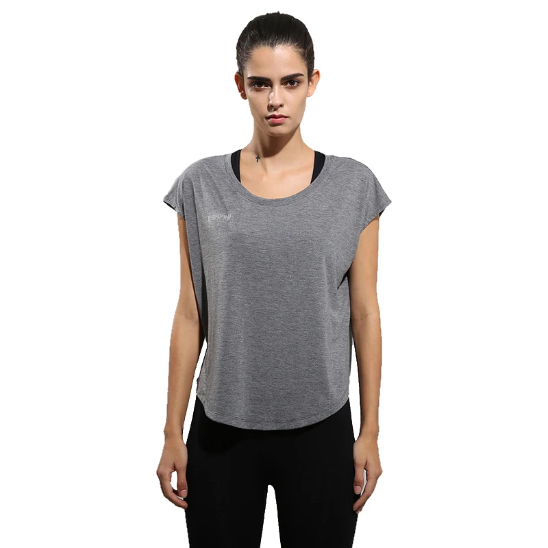 StyleA-grey0 LOOZYKIT, быстросохнущая футболка, женские свободные футболки, одноцветные мягкие спортивные топы, женские топы для йоги, женские шорты с рукавом, рубашки для йоги, дышащие - Цвет: StyleA-grey0