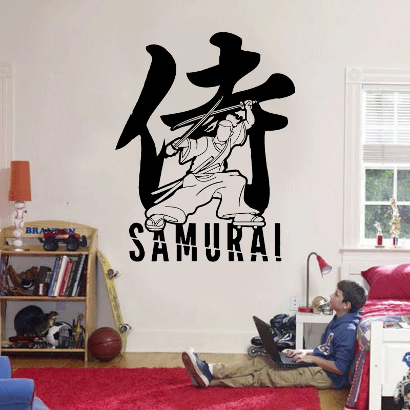 Японские наклейки на стену самурая кидана меч иероглифы виниловые домашние