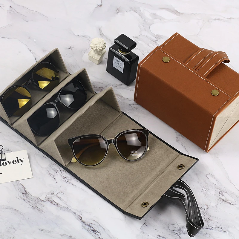 

Multifunctional Glasses Storage Box Multi-lattice Eyeglasses Case Small Grain Pu Leather Storage 2 3 4 5 6 Pairs Spectacles