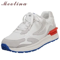 meotina natural genuine leather women shoes flat platform sneakers shoes lace up mixed colors causal lady footwear autumn white