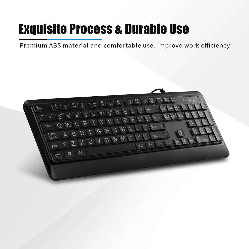 

Wired Large Print Keyboard 104 Keys White Bold Jumbo Letters Silent Backlit Keyboard with Oversized Characters for The Elder