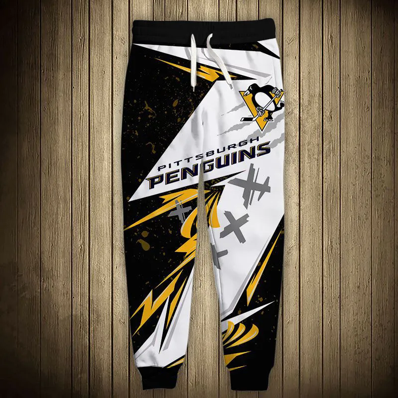 

Pittsburgh men's Casual Penguins Sports Pants Stitching Design Yellow Flowers Cartoon Penguin Print Sweatpants