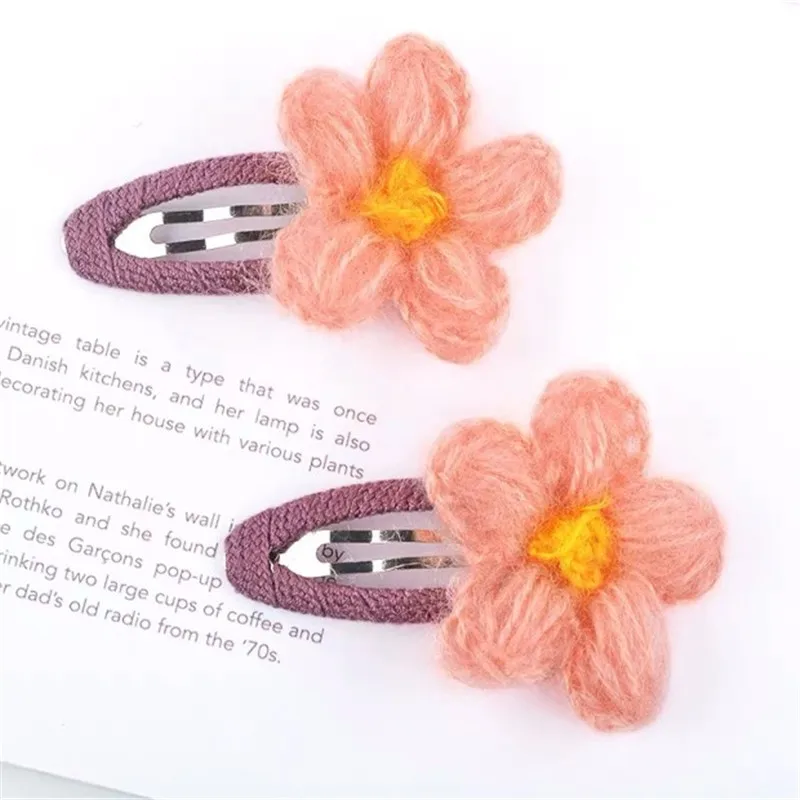 2pcs drop pink M MISM, 2 шт., Хит, корейский стиль, Осень-зима, шерсть, вязаный крючком, сладкий цветок, заколка для волос, BB зажим для девушек, женщин, милые заколки, аксессуары для волос - Цвет: 2pcs drop pink