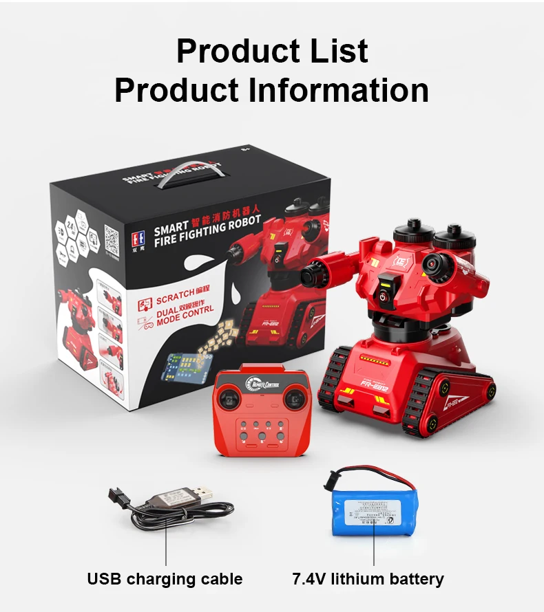 Double E E812 Rc Robot Mobile App Remote Control Intelligent Fire man Fighting Smart Luminous Water Spray Toys for Boys | Игрушки и