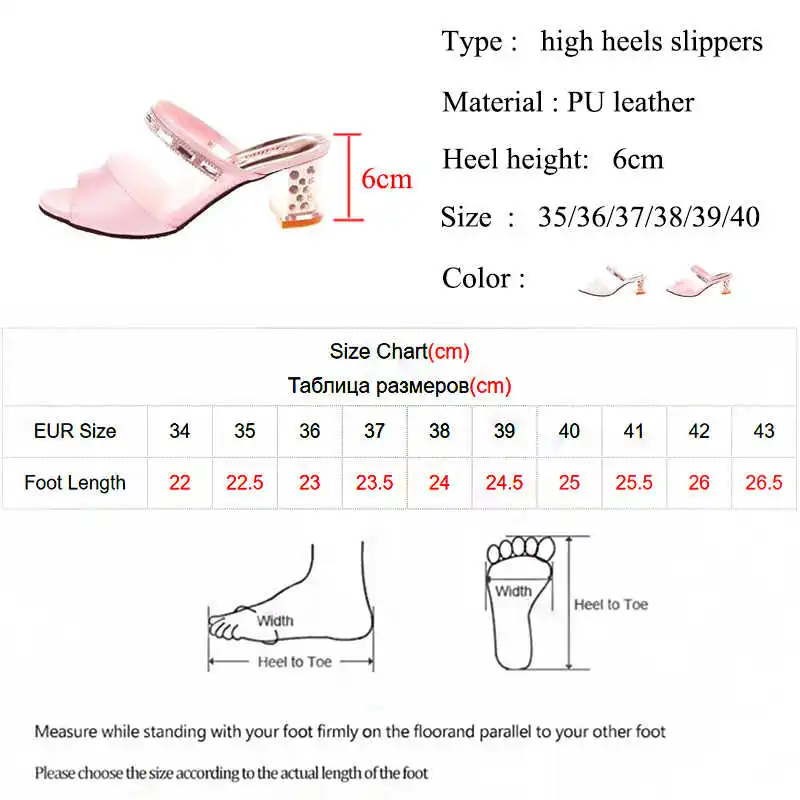 

Women Summer Crystal High Heels Slippers PU Leather Peep Toe Outdoor Sandals Woman 2021 New Casual Beach Flip Flops Shoes