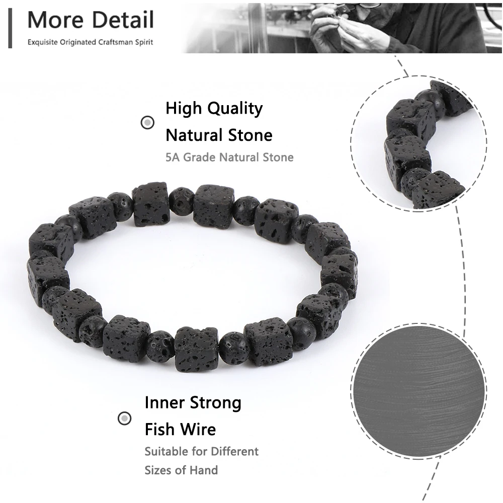 Мужские Круглые бусины из натурального камня вулканической черной лавы круглые